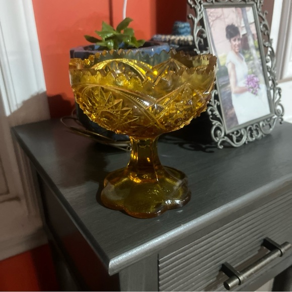 Vintage Kemple Martec Footed Pedestal Amber Dish - Picture 7 of 7